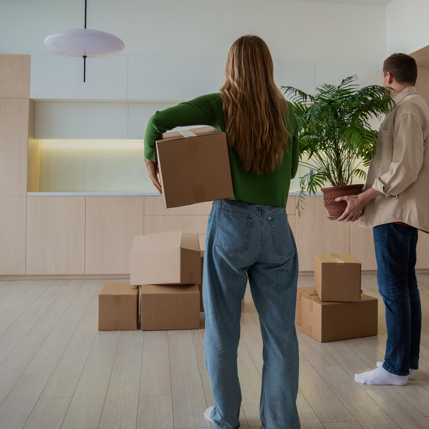 Unpacking boxes in a new home